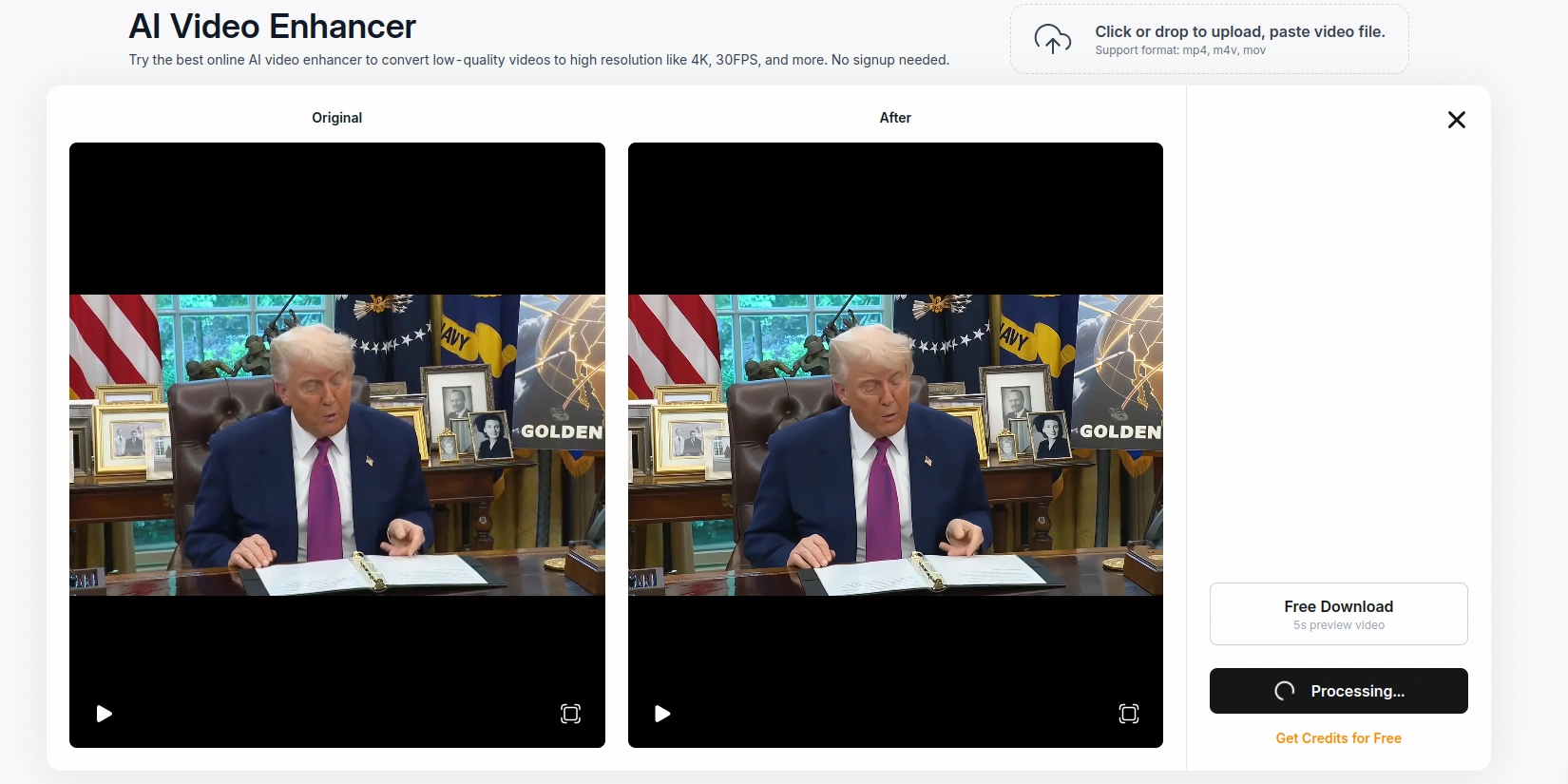 Улучшение качества видеопоздравления с помощью ИИ-сервиса Video Enhancer