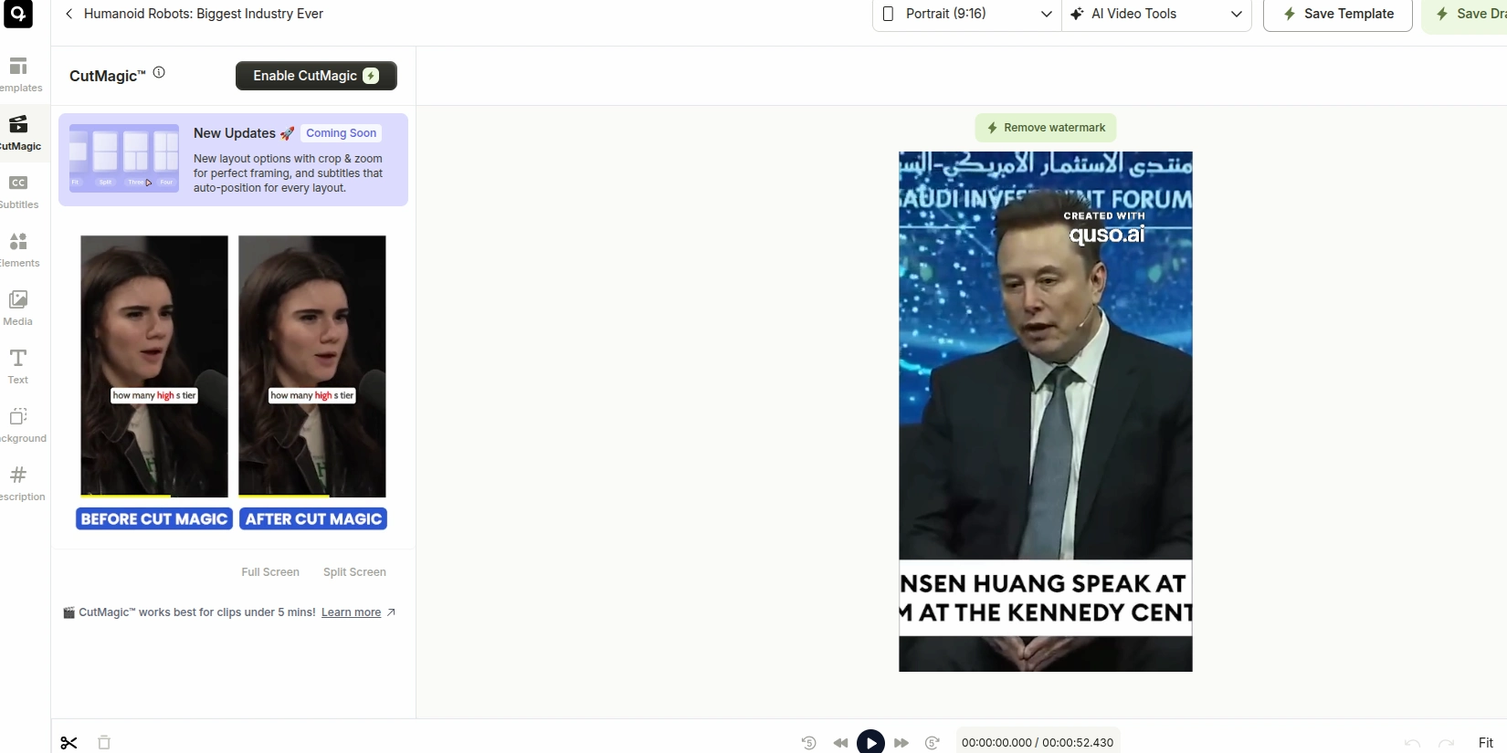 Создание коротких видео с помощью нейросети quso