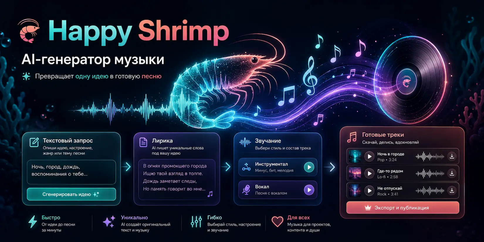 Скриншот ИИ-сервиса Happy Shrimp