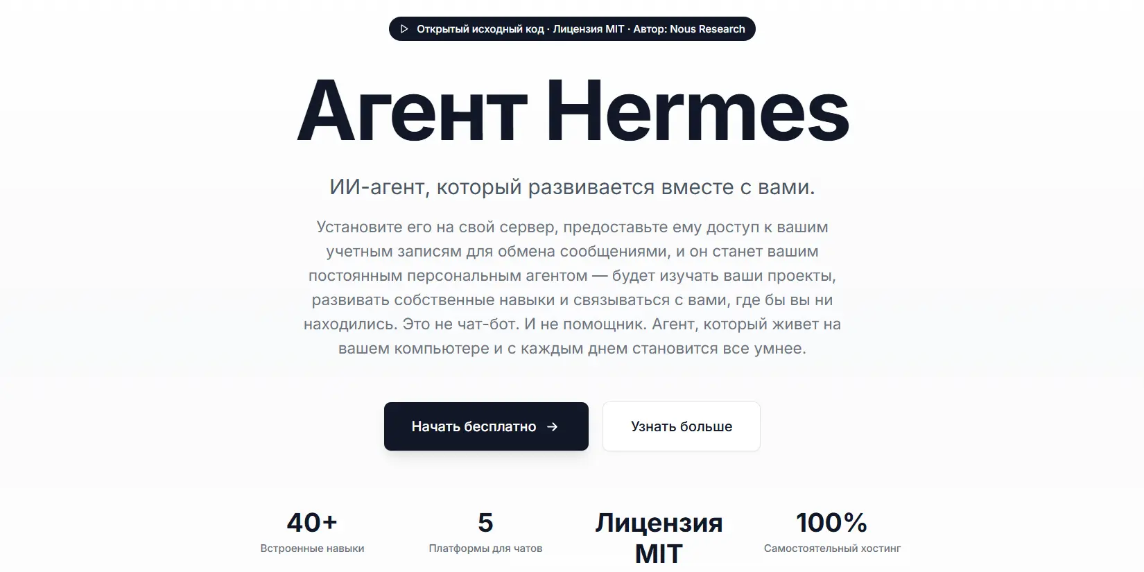 Скриншот ИИ-сервиса Hermes Agent