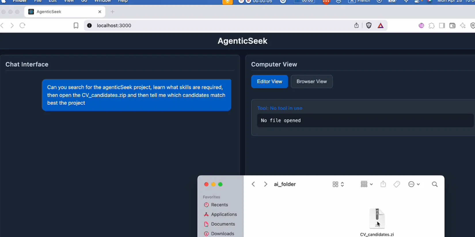 Нейросеть AgenticSeek. Пример работы