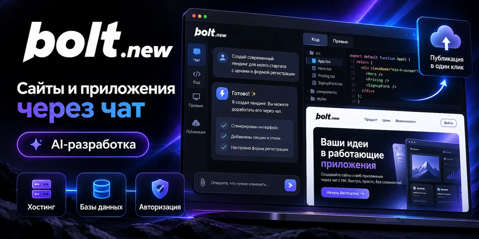 Скриншот ИИ-сервиса Bolt New