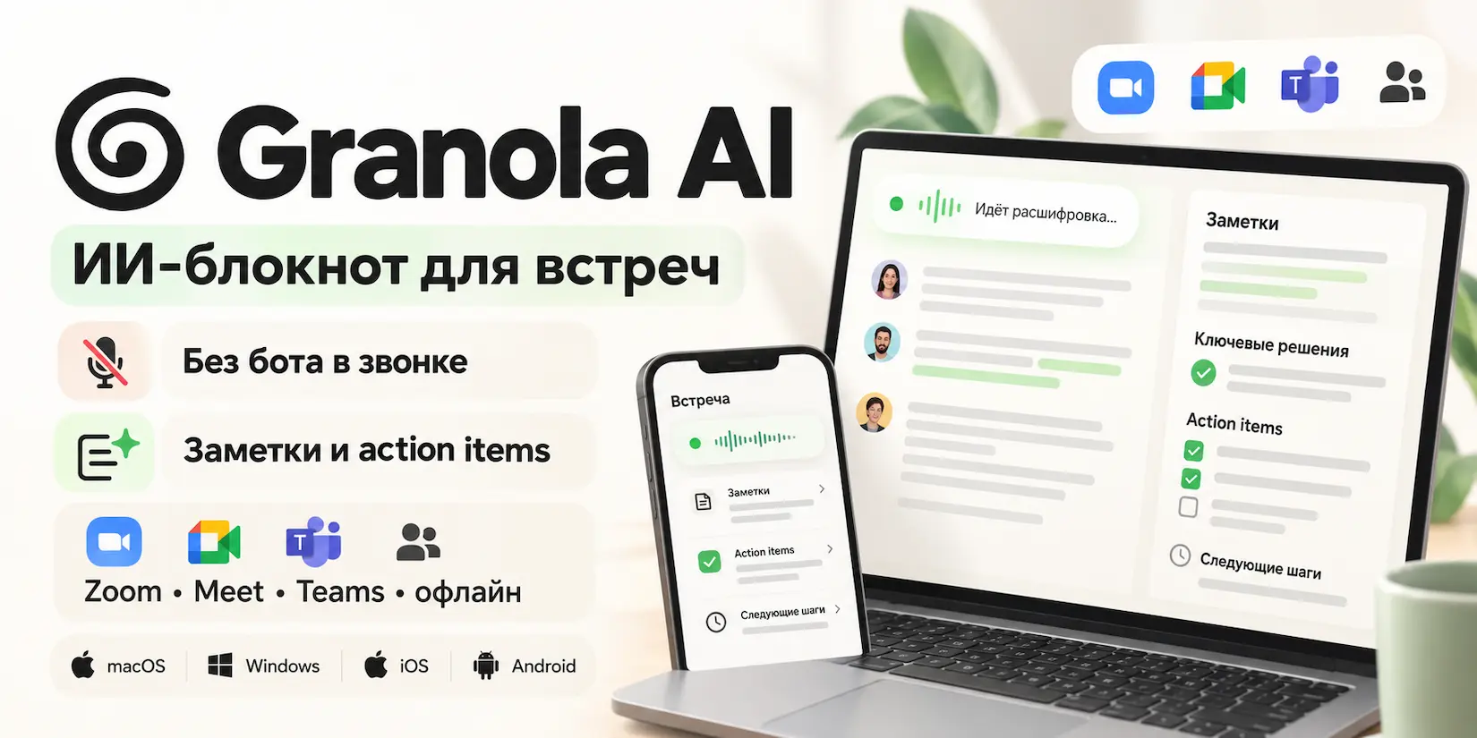 Скриншот ИИ-сервиса Granola AI