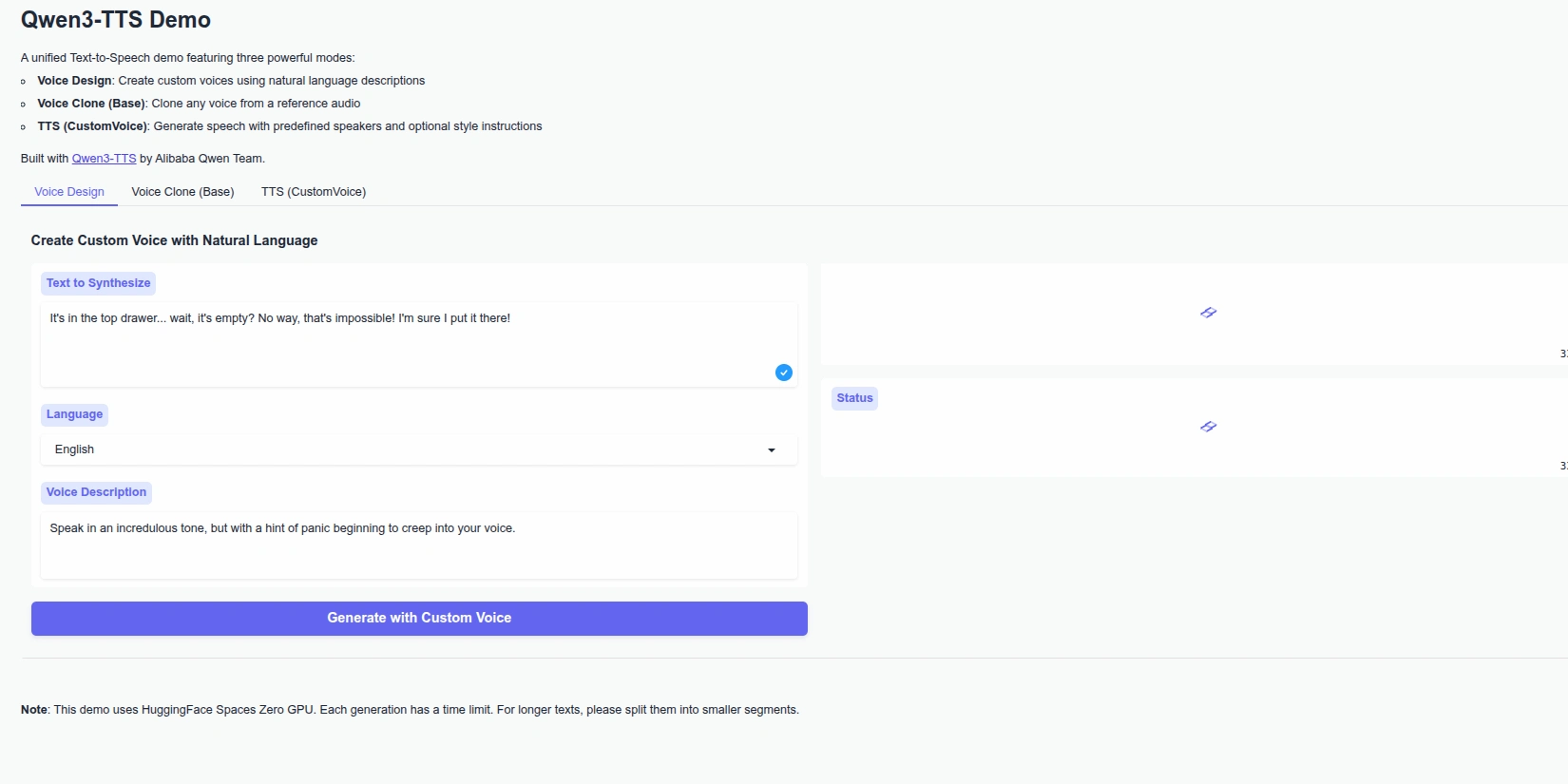Скриншот ИИ-сервиса Qwen3-TTS