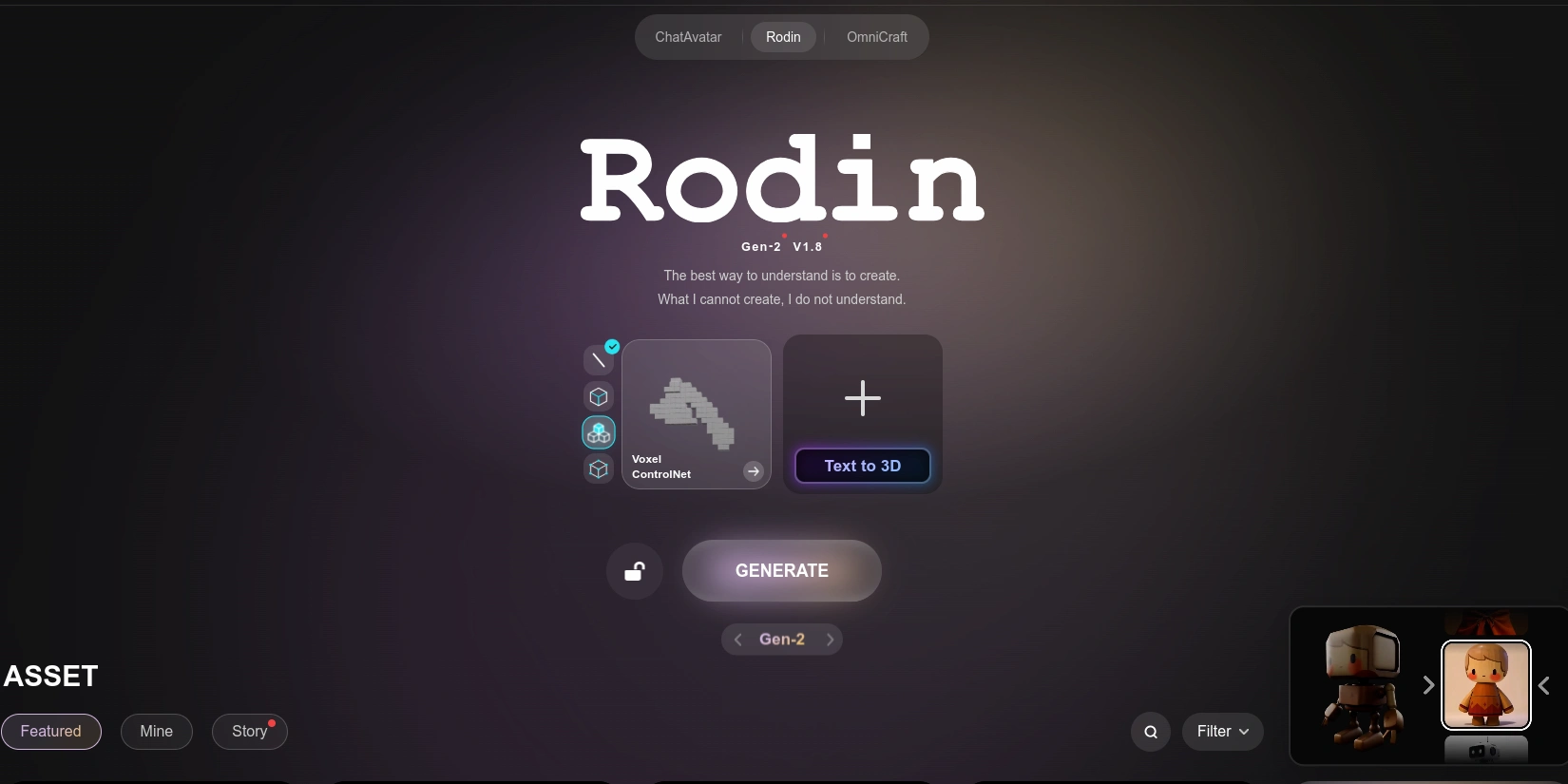 Скриншот ИИ-сервиса Rodin AI 3D