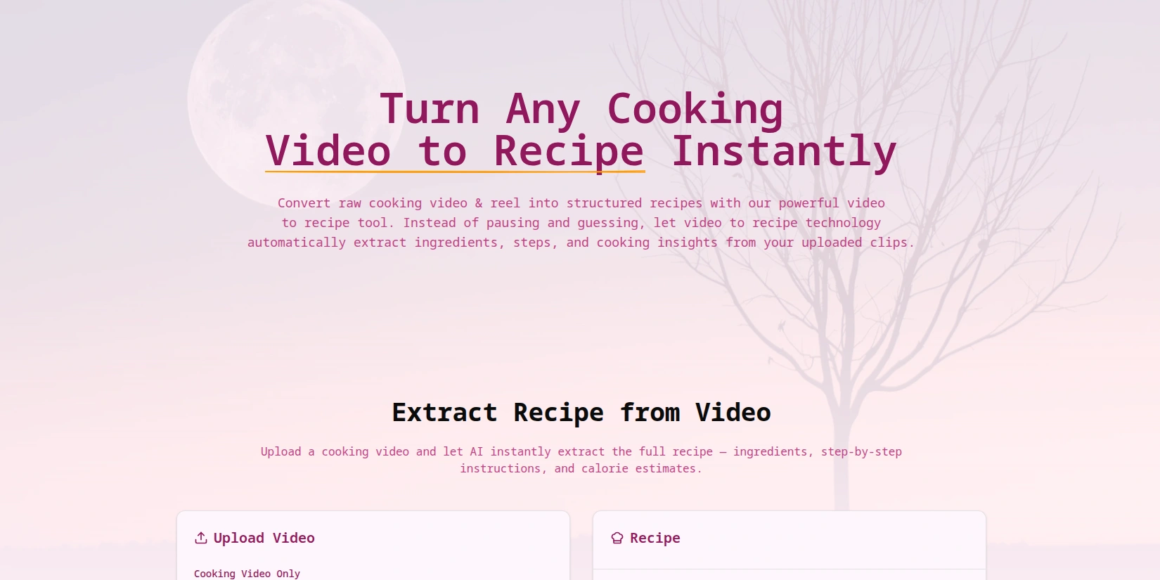 Скриншот ИИ-сервиса VideotoRecipe