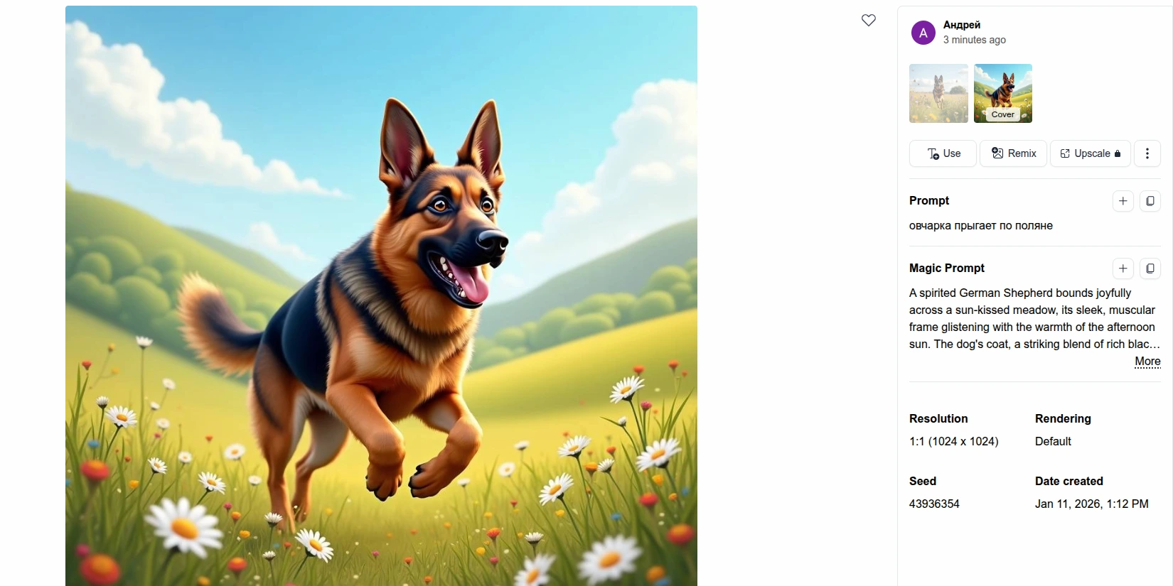 Нейросеть создала PNG-изображение с овчаркой на поляне