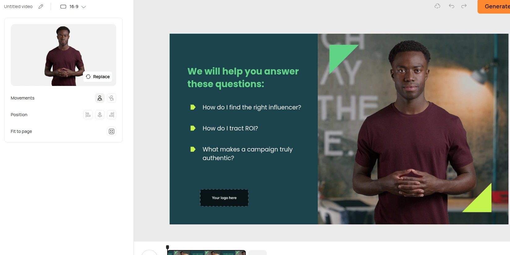 Интерфейс для генерации видео в нейросети D-ID