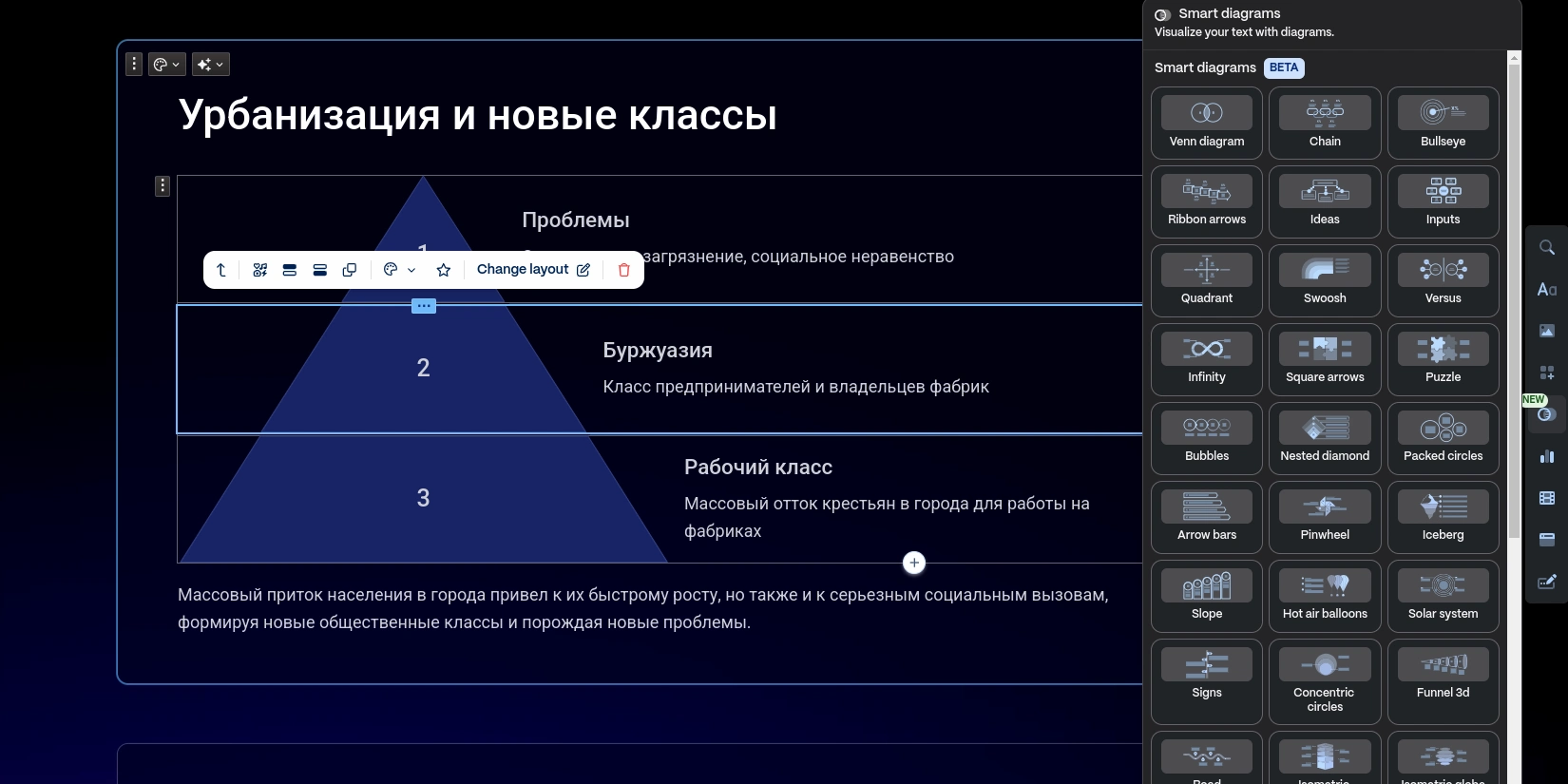 Редактирование презентации в Gamma AI