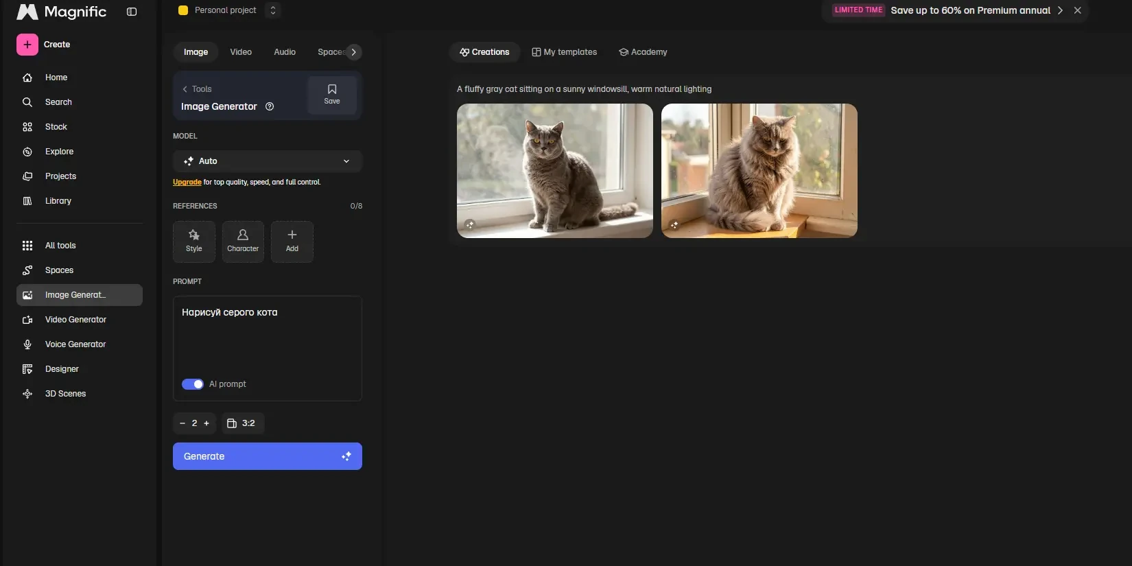 генерация изображения Magnific AI