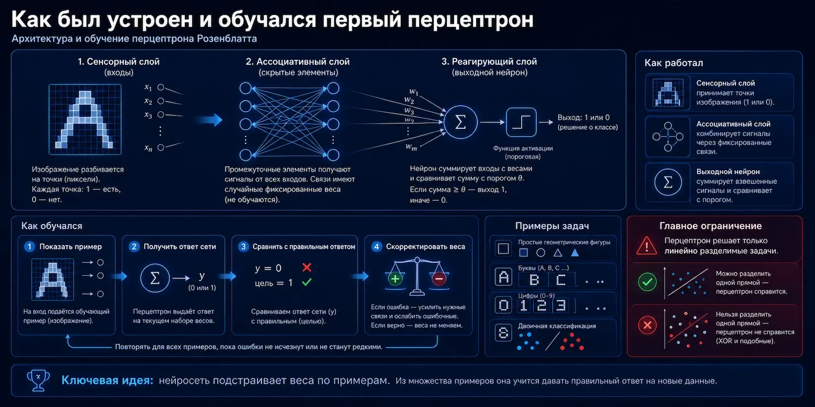 как был устроен и обучался первый перцептрон