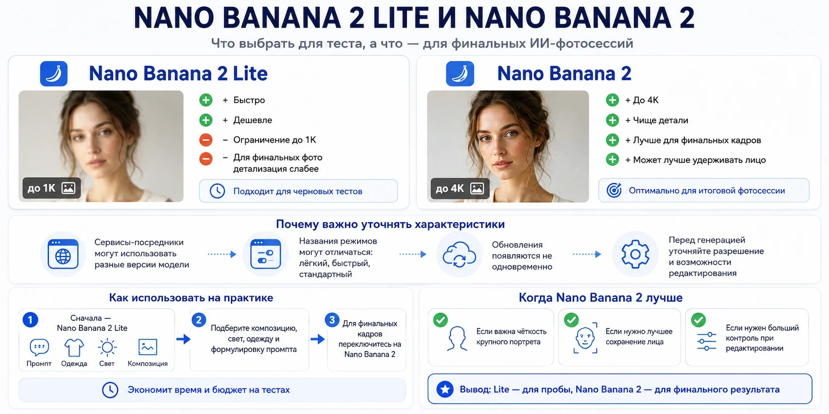 Сравнение Nano Banana 2 Lite и Nano Banana 2 для нейрофотосессии