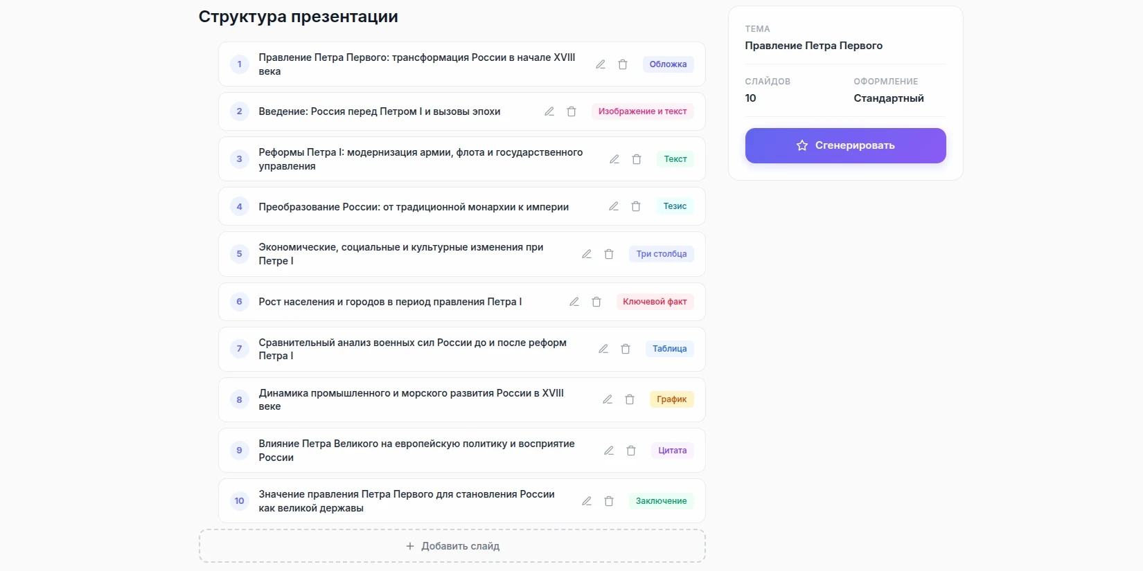 Структура презентации в КонспектGPT